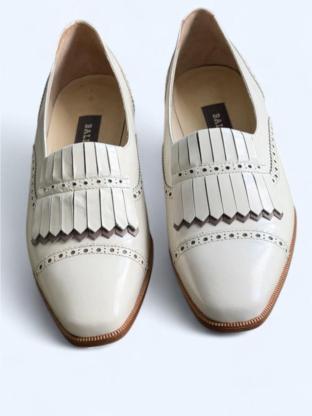 Vintage Italian Bally Paula White Leather Kiltie Brogue Loafers Women’s 8.5 - Picture 3 of 7